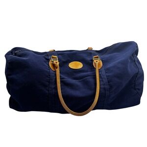 GAP Vintage Navy Blue Canvas Duffel Bag Leather Trim Weekend Travel Carry On